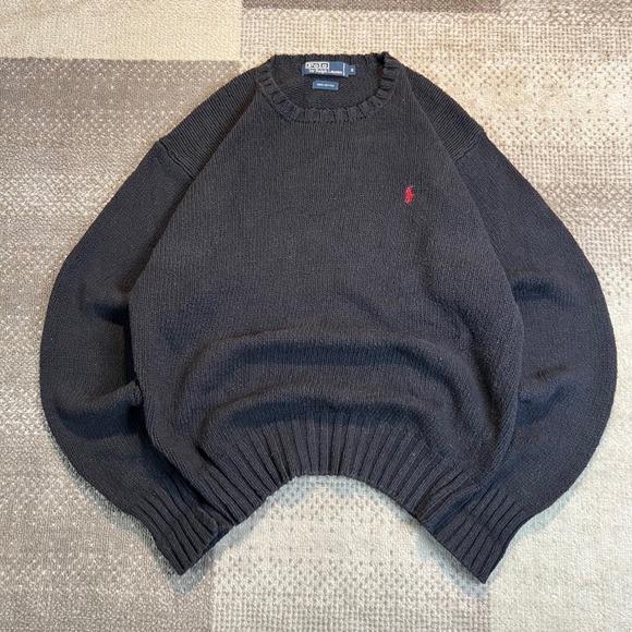 Polo Ralph Lauren Other - Vintage Polo Ralph Lauren Mens Small Black Knit Crewneck Sweater Red Pony Logo